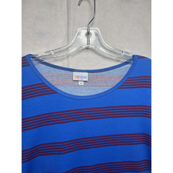 Lularoe Shirt Women's XL Blue Red Striped Tunic Stretchy Short Sleeve Casual Top - Picture 1 of 7